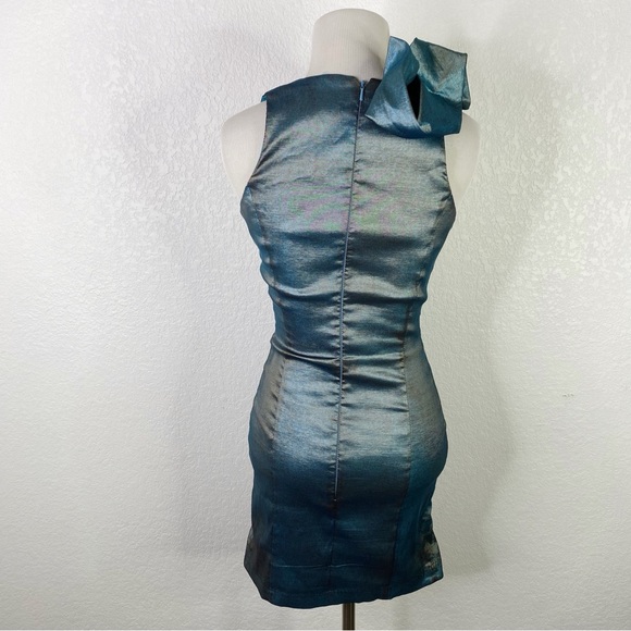 Vintage Cache Turquoise Blue Metallic Ruched Mini Dress - Picture 7 of 7